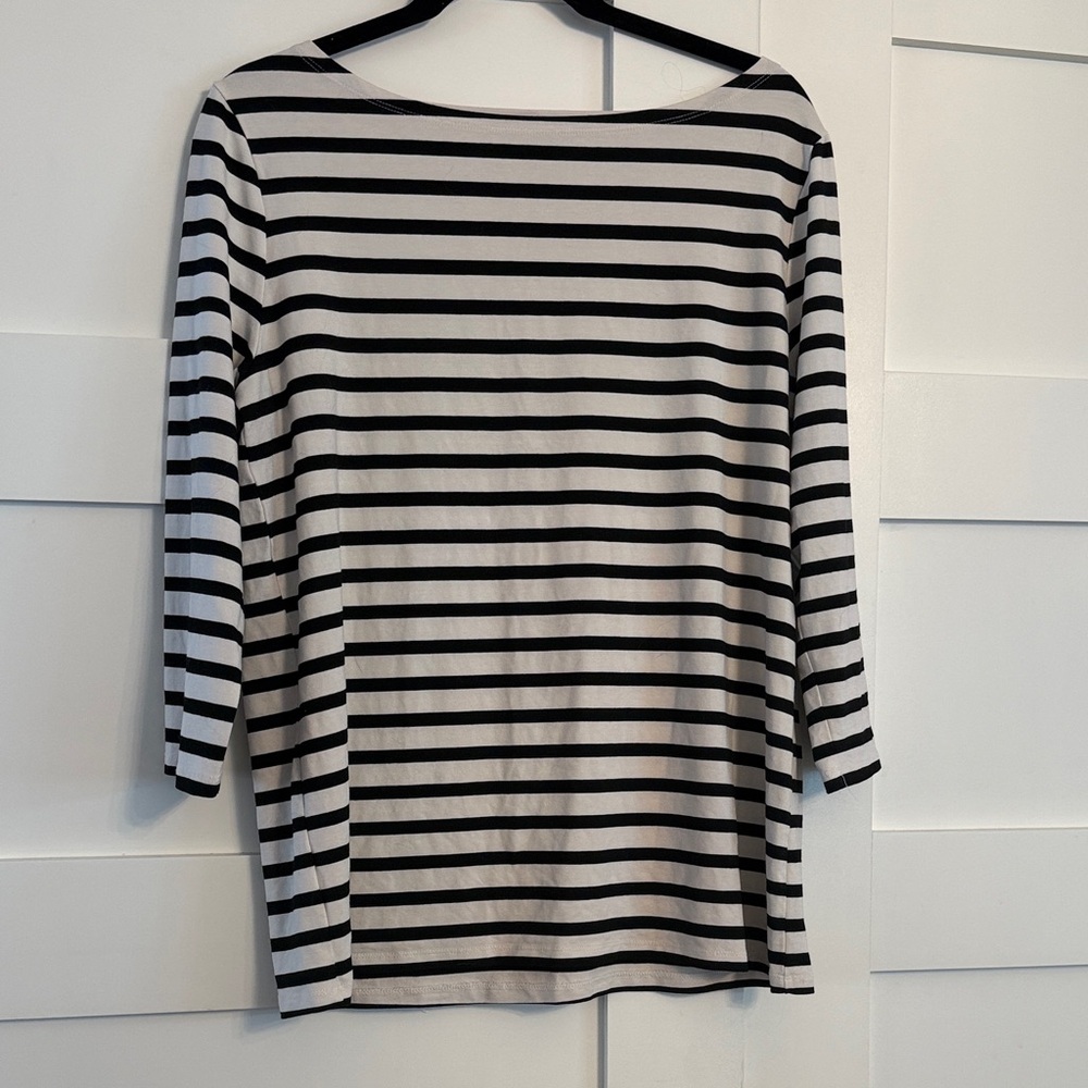 Ann Taylor Black and White Striped 3/4 Length Sleeve Tee